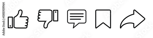 social media buttons. feedback line icon set containing like, dislike, comment, save and share signs. transparent png and vector illustration.