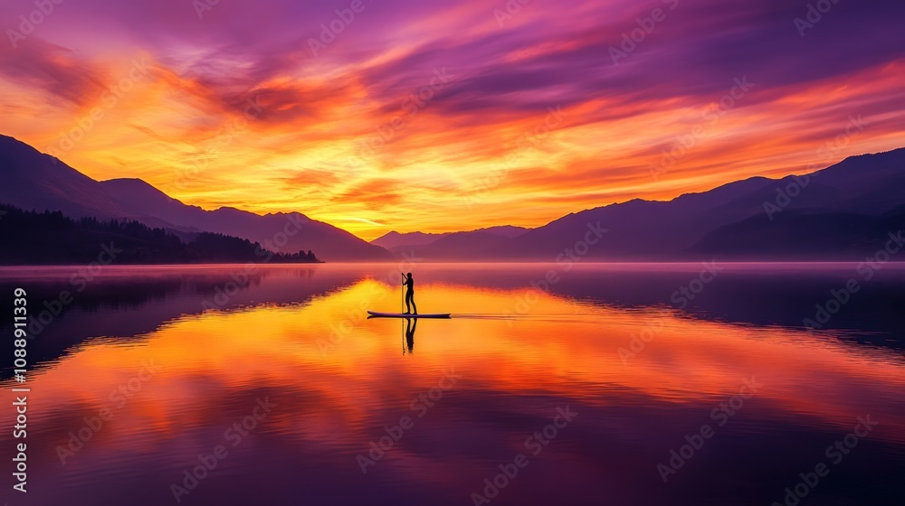 Majestic Sunset Paddleboarding: A Serene Mountain Lake Experience Majestic Sunset Paddleboarding: A Serene Mountain Lake Experience