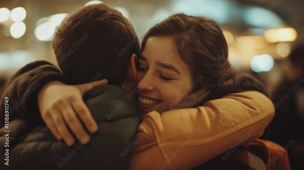 family hugging each other tightly in an emotional reunion at an airport family hugging each other tightly in an emotional reunion at an airport