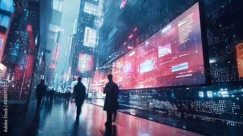 Wallpaper Mural Futuristic Digital Billboard Showcasing Impressive Marketing Metrics in Cityscape Torontodigital.ca