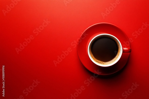 Morning Boost: Red Cup of Coffee Top Down View