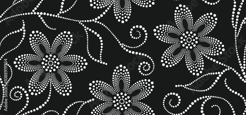 Abstract dotted style flower seamless pattern.