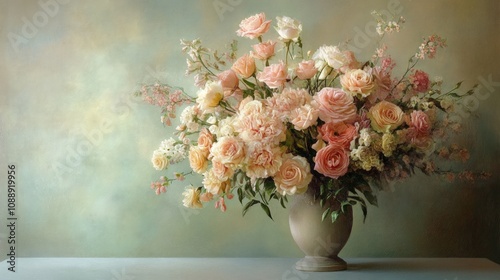 Elegant flower arrangement in a minimalist vase, vibrant blooms showcasing colors, delicate petals, set against a soft light table, perfect for decor and inspiration.