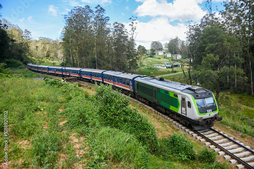 Hill country Diesel Train on the railway, Sri Lanka photo