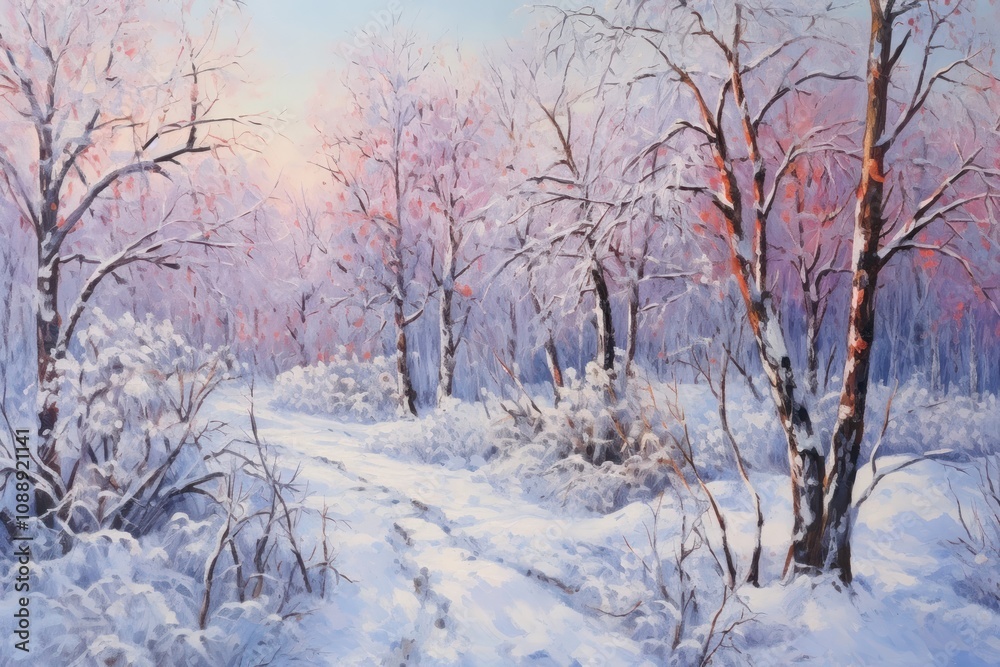 Winter landscape painting outdoors woodland. Winter landscape painting outdoors woodland.
