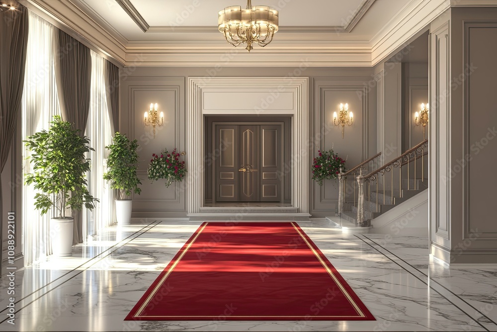 elegant red carpet in entrance luxury hotel with grey and cream walls elegant red carpet in entrance luxury hotel with grey and cream walls