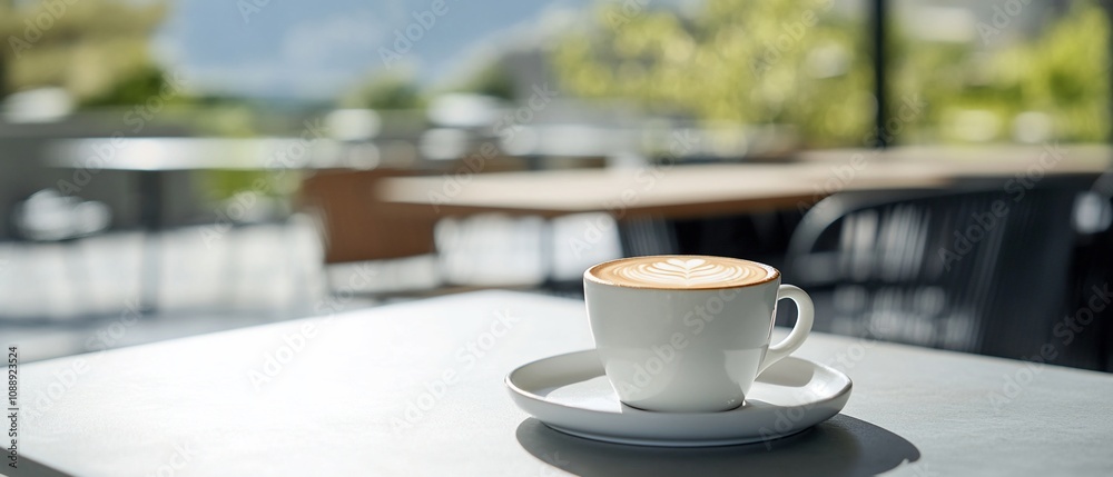 Cappuccino on table at outdoor cafe. Cappuccino on table at outdoor cafe.