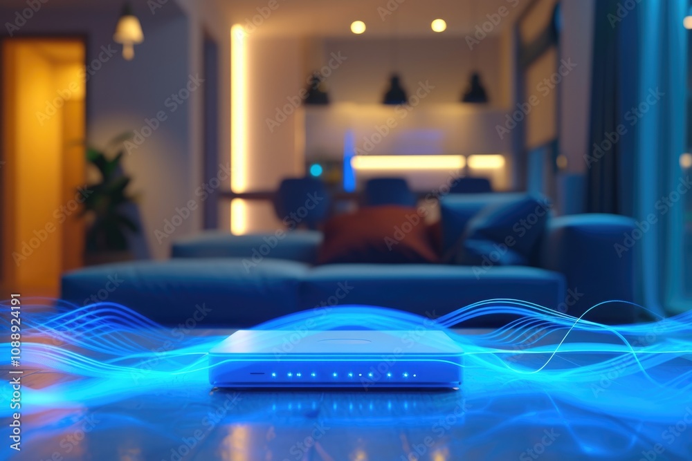 Modern router with vibrant lighting and motion effects Modern router with vibrant lighting and motion effects