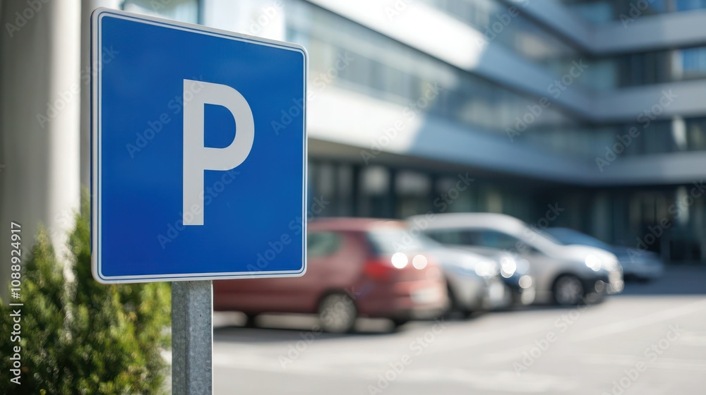 Blue hospital parking sign in front of a medical facility Blue hospital parking sign in front of a medical facility