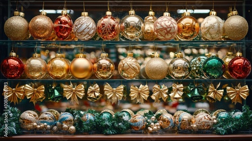 Festive Display of Colorful Christmas Ornaments and Decorations