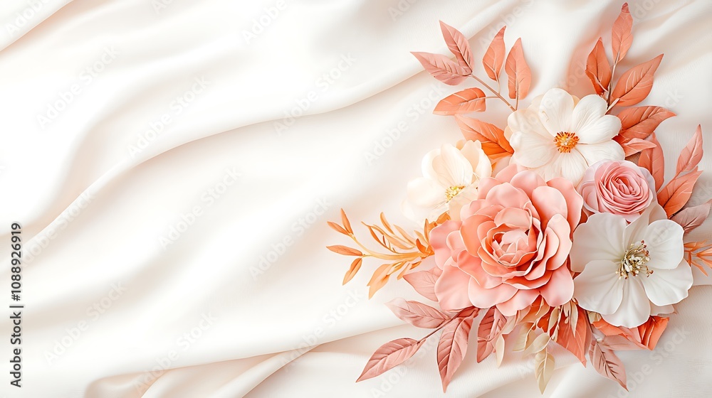 Obraz premium Floral decoration arrangement soft fabric background still life photography elegant setup close-up nature inspiration