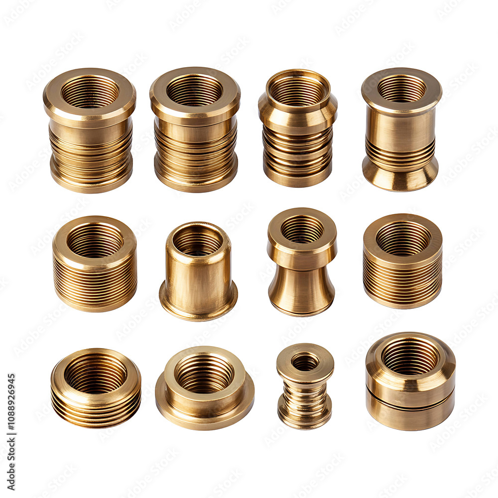 Collection, Set of Brass Inserts isolated on transparent background. Collection, Set of Brass Inserts isolated on transparent background.