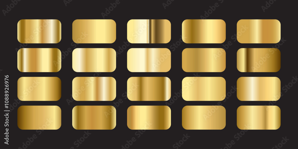 Golden gradients set. Metallic gold gradients. Elegant gold swatch palette collection .A creative element for your design or logo and website