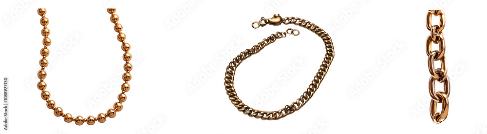 Collection, Set of Brass Jhula Chain isolated on transparent background. Collection, Set of Brass Jhula Chain isolated on transparent background.
