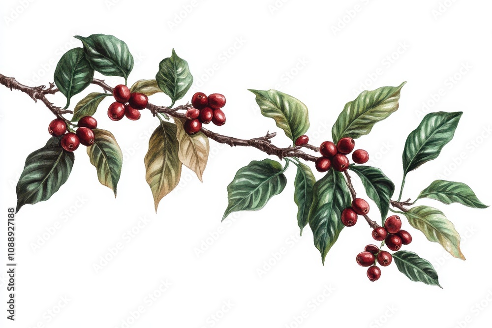 Coffee branch with ripe berries. Perfect for coffee packaging, menus, or any projects related to coffee and its origin. Coffee branch with ripe berries. Perfect for coffee packaging, menus, or any projects related to coffee and its origin.