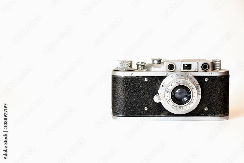 Old camera. Film camera. Monochrome background and camera. Old camera. Film camera. Monochrome background and camera.