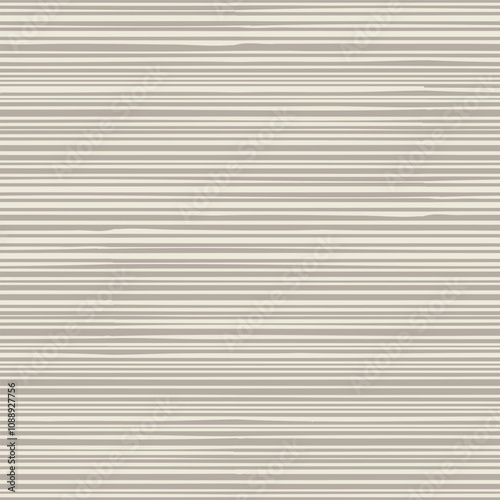Neutral linen stripes vector seamless pattern background. Irregular glitch stripe with organic vertical lines. Beige ecru backdrop. Dense pinstripe seersucker textural repeat. Abstract geometric