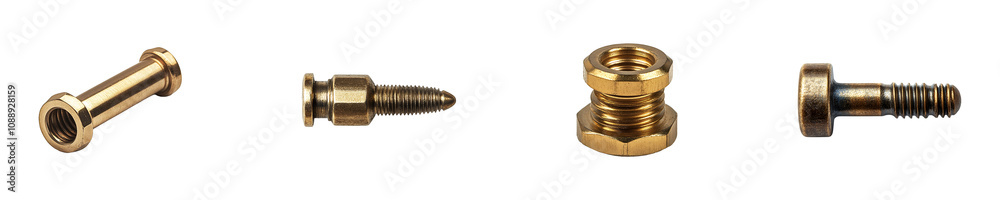 Collection, Set of Brass Rivet isolated on transparent background.