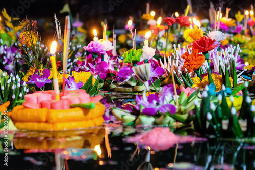 Loi Krathong festival,  Loy Krathong Day is one of the most popular festivals of Thailand celebrated annually on the Full-Moon Day of the Twelfth Lunar Month. photo