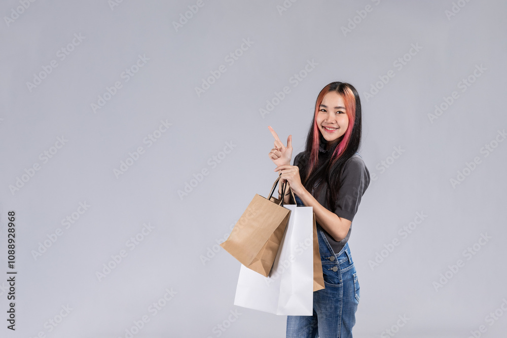 Young woman offers special discounted products Young woman offers special discounted products
