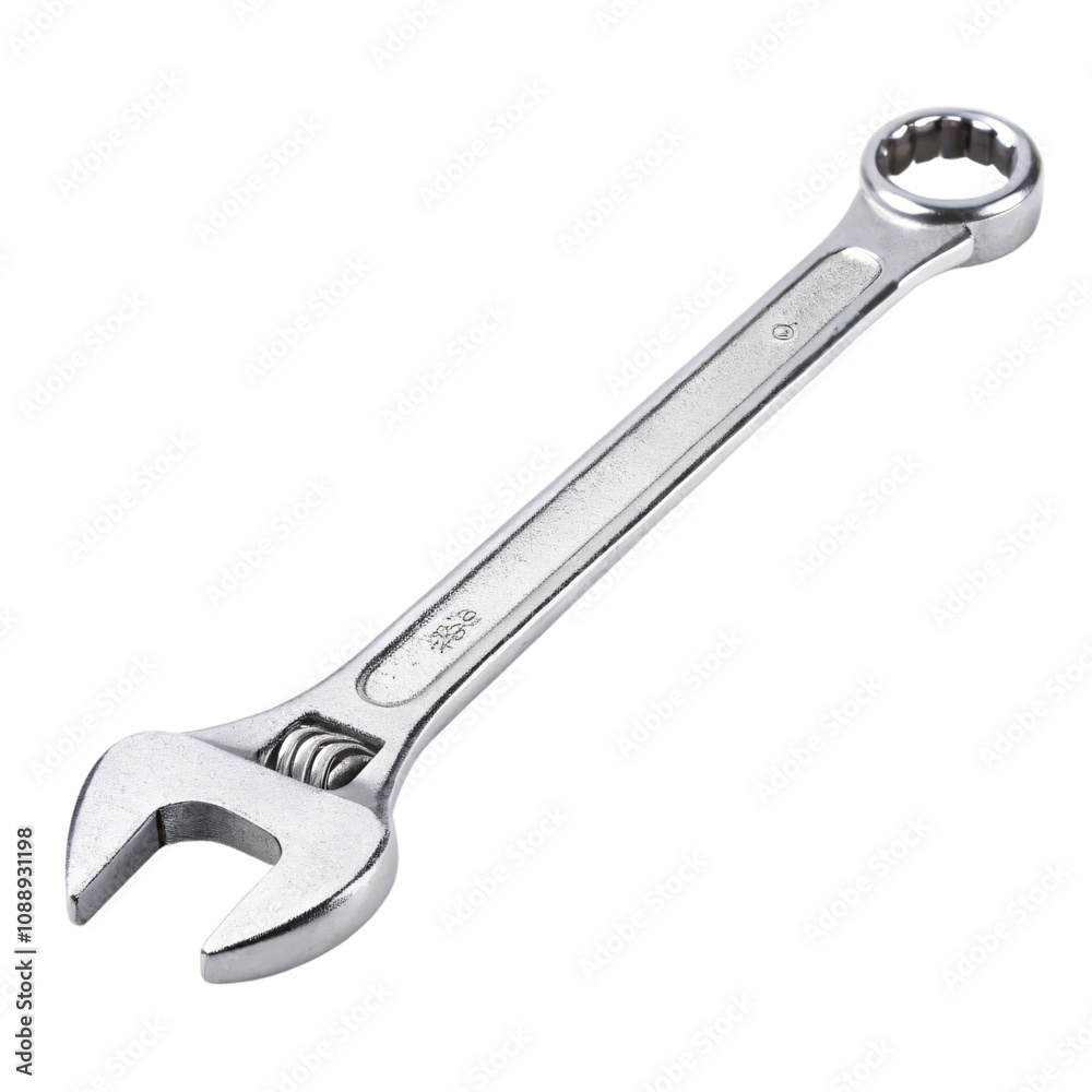 A shiny adjustable wrench with a toothed grip and circular end, versatile for a range of industrial or domestic repair needs, set against a transparent background A shiny adjustable wrench with a toothed grip and circular end, versatile for a range of industrial or domestic repair needs, set against a transparent background