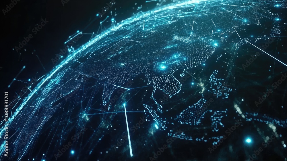 A digital representation of Earth with interconnected blue network lines, illustrating global communication and internet connectivity on a dark background. A digital representation of Earth with interconnected blue network lines, illustrating global communication and internet connectivity on a dark background.
