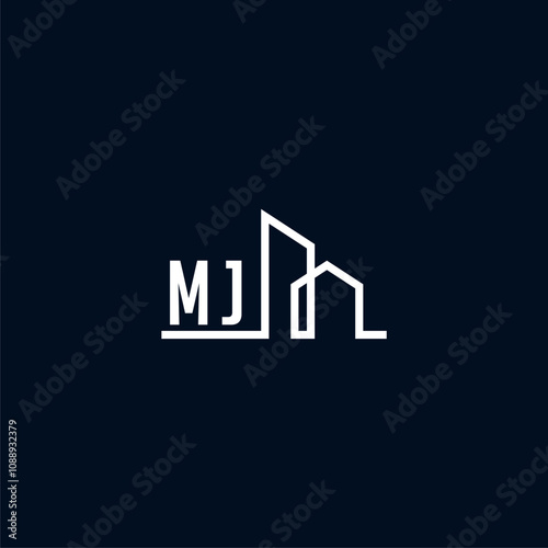 MJ initials a sleek and modern logo showcases abstract architectural shapes, emphasizing creativity and innovation in building design against a dark background