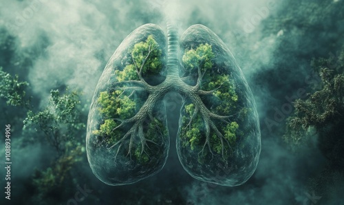Clean lungs with trees and nature inside and smoke over them , clean, lungs, trees, nature, smoke, air, pollution, healthy