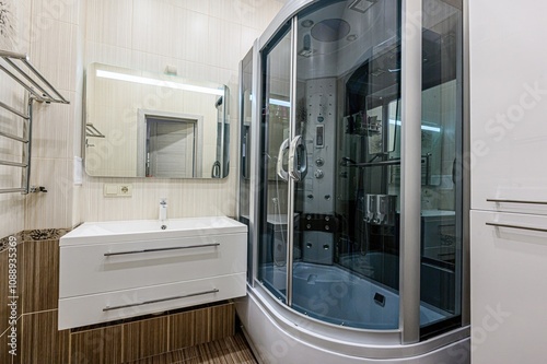 interior apartment room bathroom, sink, decorative elements, toilet. WC, sanitary unit, wash room