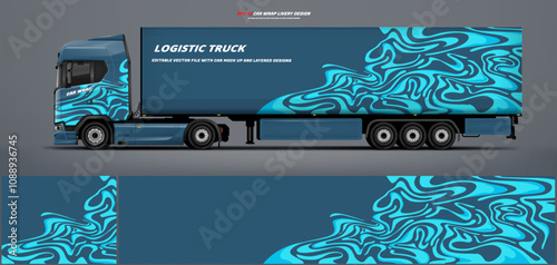 truck trailer livery design template. Truck Cargo delivering vehicle paintjob. Mock up and design on separate layers vector files.