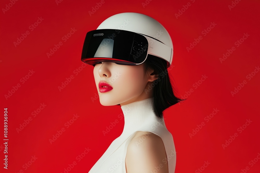 Korean Model in Minimalist VR Helmet Fashion Korean Model in Minimalist VR Helmet Fashion