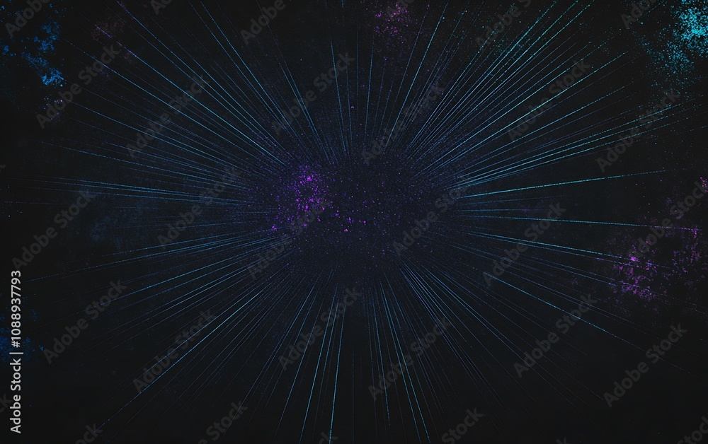 Abstract cosmic explosion. Rays of turquoise and indigo radiating from a central point, with speckles of purple and teal. Abstract cosmic explosion. Rays of turquoise and indigo radiating from a central point, with speckles of purple and teal.