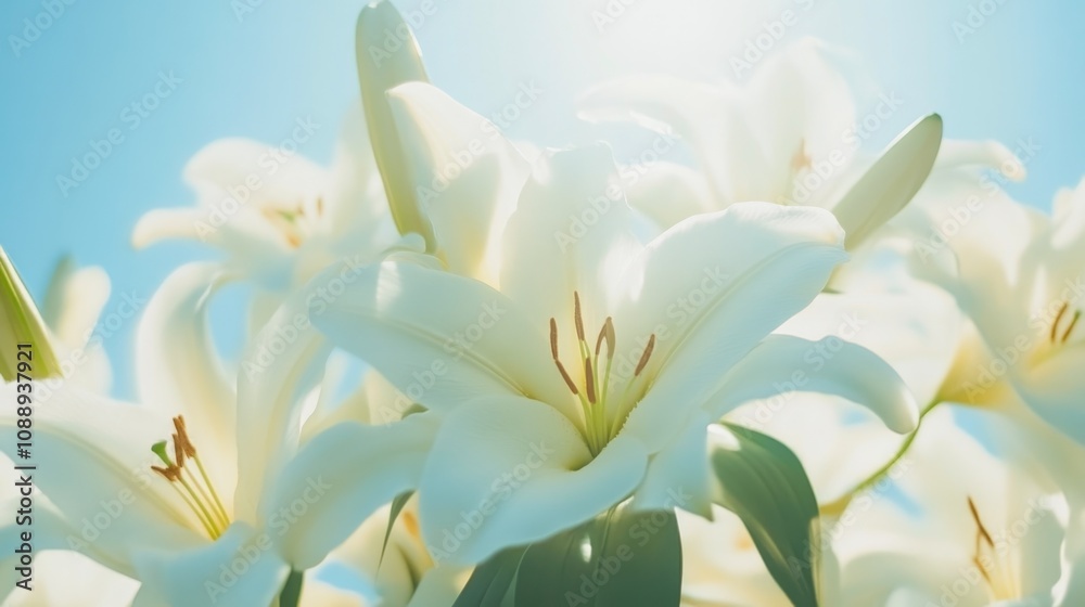Obraz premium Fresh White Lilies Bathed in Gentle Sunlight