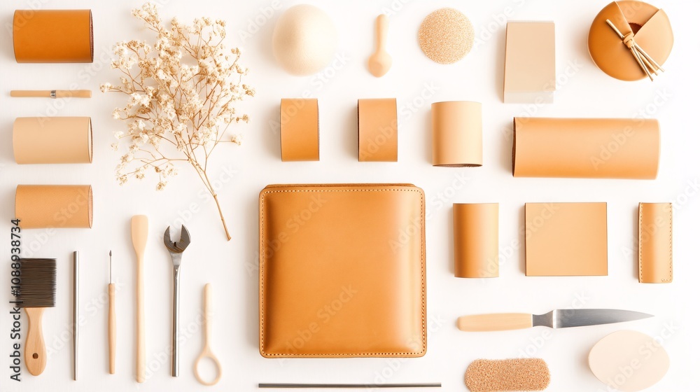 Natural Leather Goods and Tools Display Arrangement Natural Leather Goods and Tools Display Arrangement