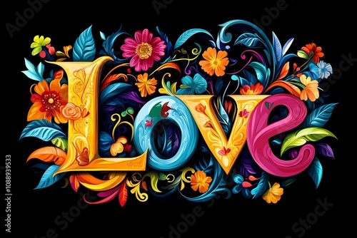 Blooming Love - Romantic Floral Valentine's Day Text Illustration