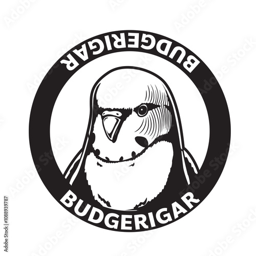 Budgerigar Parrot Bird Black and White Monochrome Head Logo Icon Vector