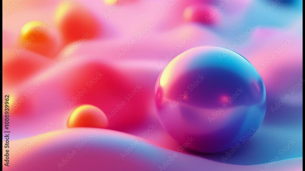 A vibrant abstract composition featuring glossy spheres resting on soft, flowing waves of color A vibrant abstract composition featuring glossy spheres resting on soft, flowing waves of color