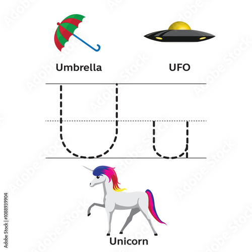 U Alphabet English Letter Tracing Learning Vector Preschool