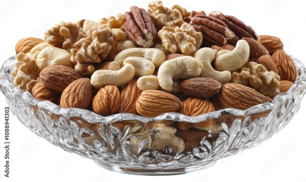 A bowl filled with an assortment of walnuts, cashews, and almonds, mixed nuts, variety, healthy snack, bowl, nut selection A bowl filled with an assortment of walnuts, cashews, and almonds, mixed nuts, variety, healthy snack, bowl, nut selection
