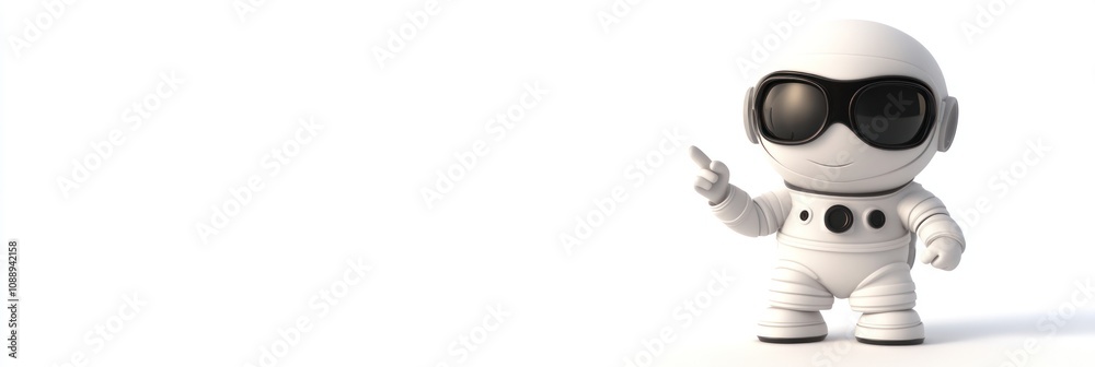 A cartoonish astronaut character wearing sunglasses and pointing, suggesting a playful theme. A cartoonish astronaut character wearing sunglasses and pointing, suggesting a playful theme.