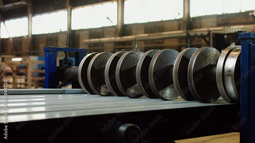 Profiling fence production. Wheel and roller system. Automatic factory line. Profiling fence production. Wheel and roller system. Automatic factory line.