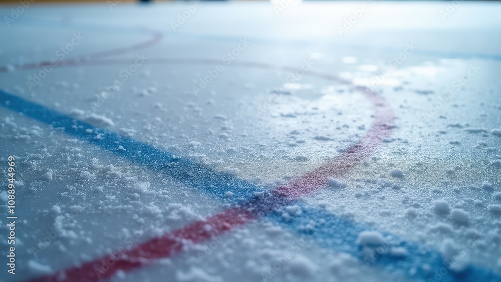A realistic hockey ice mockup featuring a textured rink surface with natural scratches and faint rink lines under soft lighting.