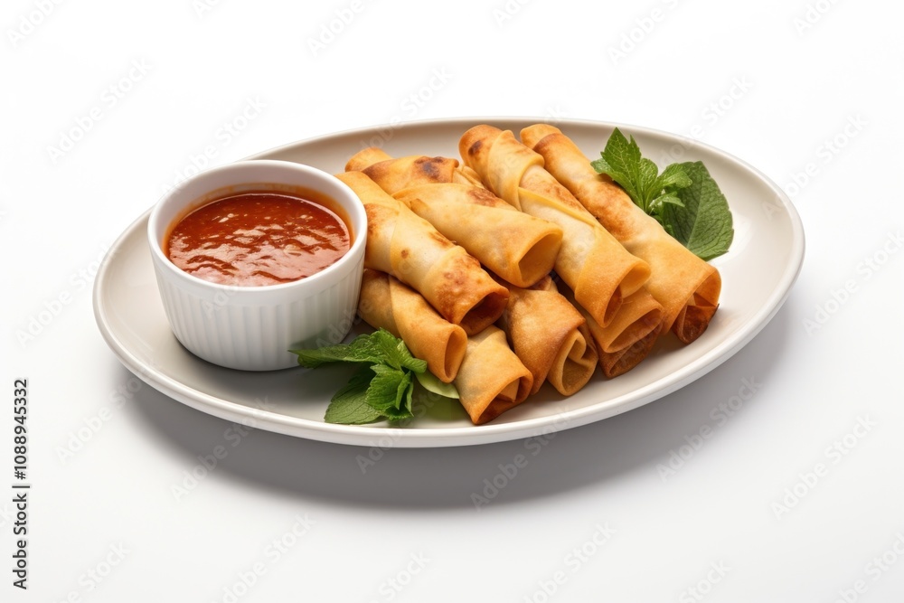Springrolls ketchup plate food. Springrolls ketchup plate food.
