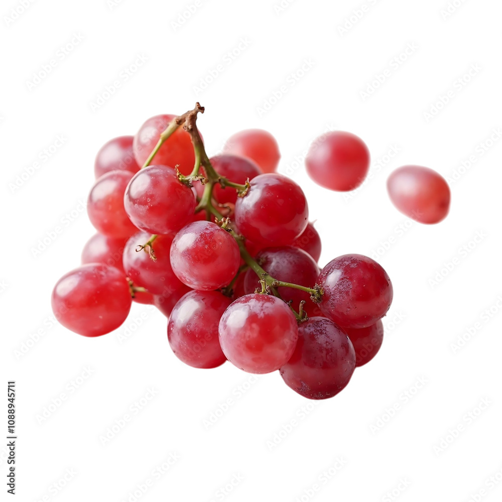 Fototapeta premium Red Grapes Falling Fresh Fruit Bunch Isolated