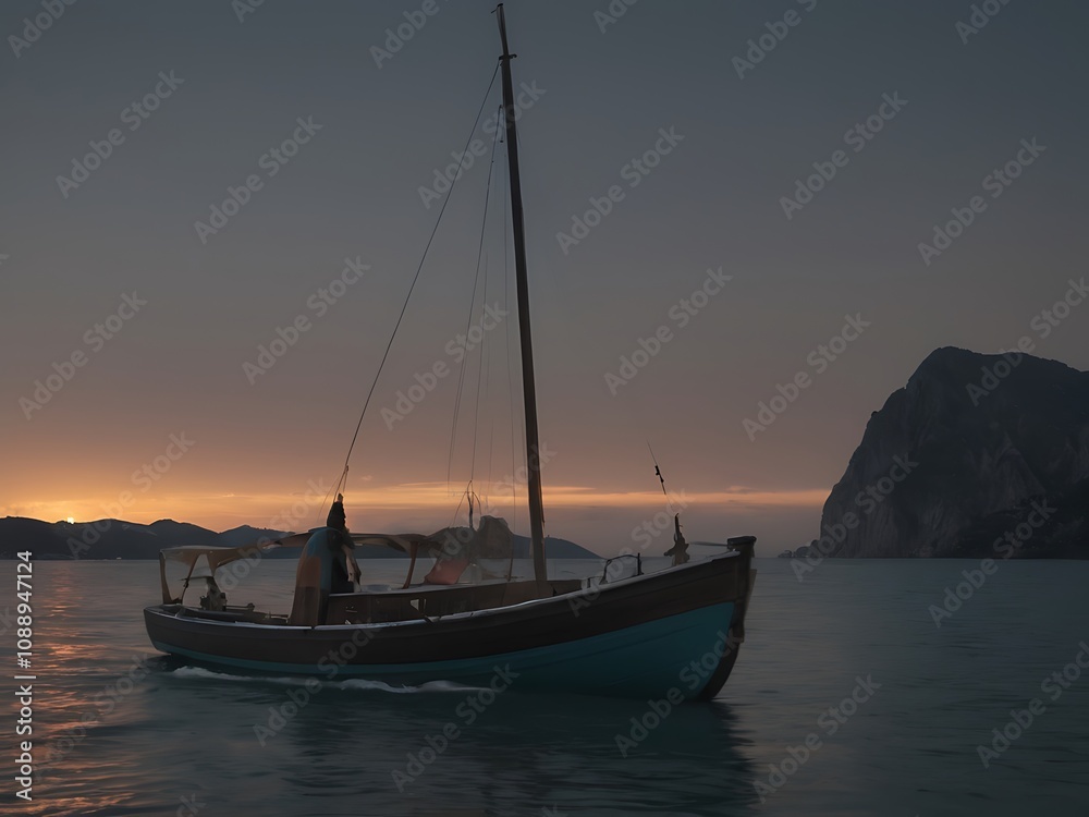 Naklejka premium boats at sunset