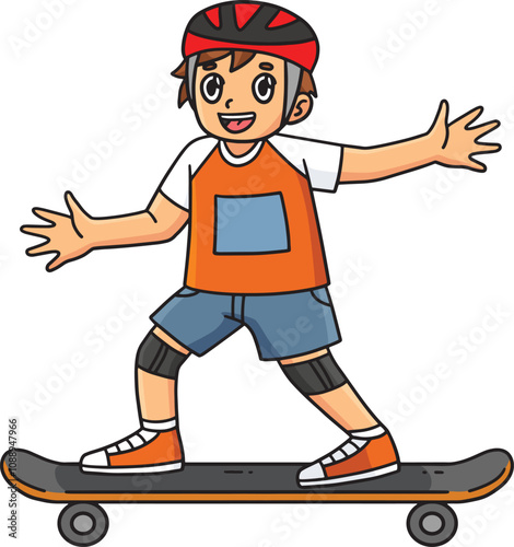 Skateboard Boy Playing Cartoon Colored Clipart