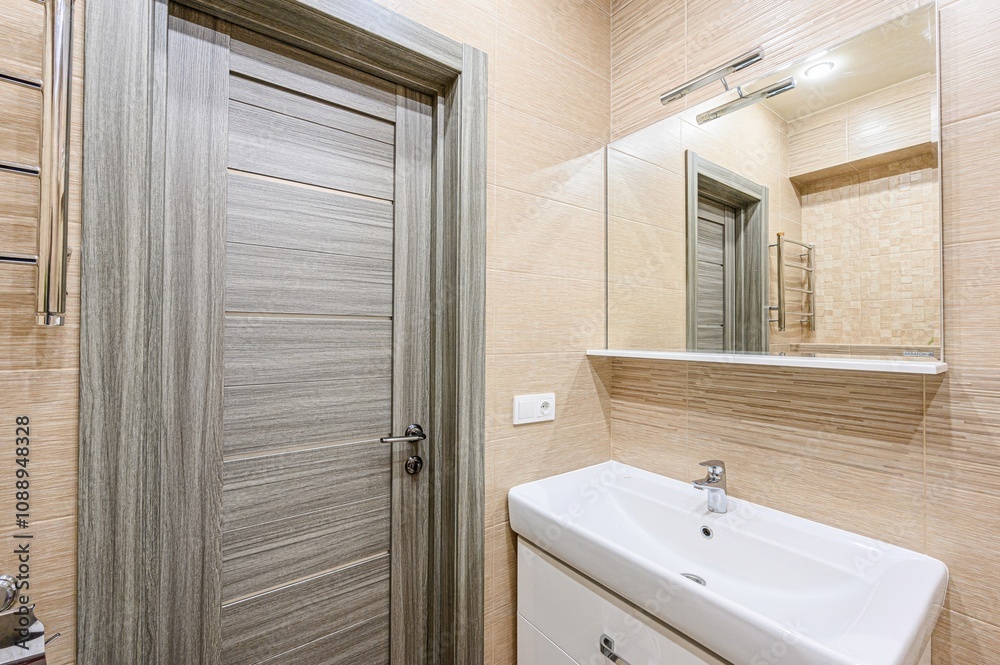 Obraz premium interior apartment room bathroom, sink, decorative elements, toilet. WC, sanitary unit, wash room