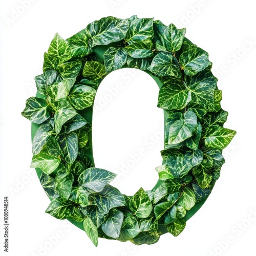 A decorative letter "O" made of green leaves, ideal for nature-themed designs.