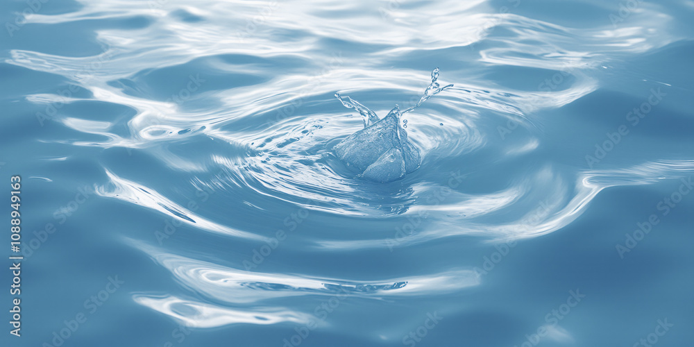 A splash of water creating ripples on a smooth surface, capturing the fluidity and tranquility of water in a bright blue hue for the drinks industry. A splash of water creating ripples on a smooth surface, capturing the fluidity and tranquility of water in a bright blue hue for the drinks industry.
