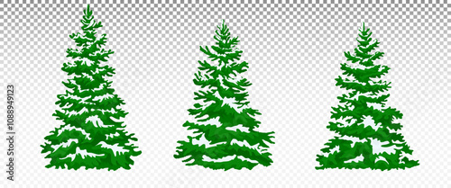 Christmas Tree. Winter Holiday Season Decoration.Set of snow-covered forest pine trees. Winter decor. Eps 10